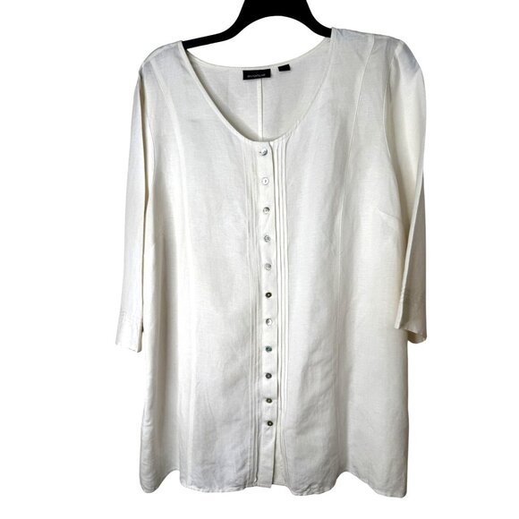 Avenue Womens White Button-Front 3/4 Sleeve Tunic Coastal Festival Cruise Casual - Picture 1 of 8